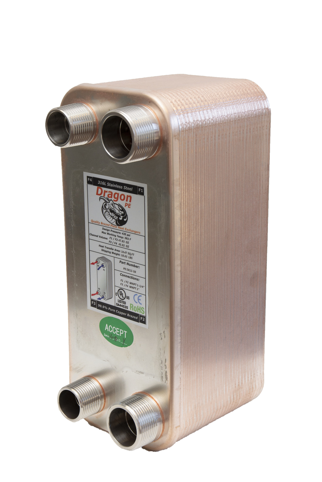 100 Brazed Plate Heat Exchanger, 250,000 BTU