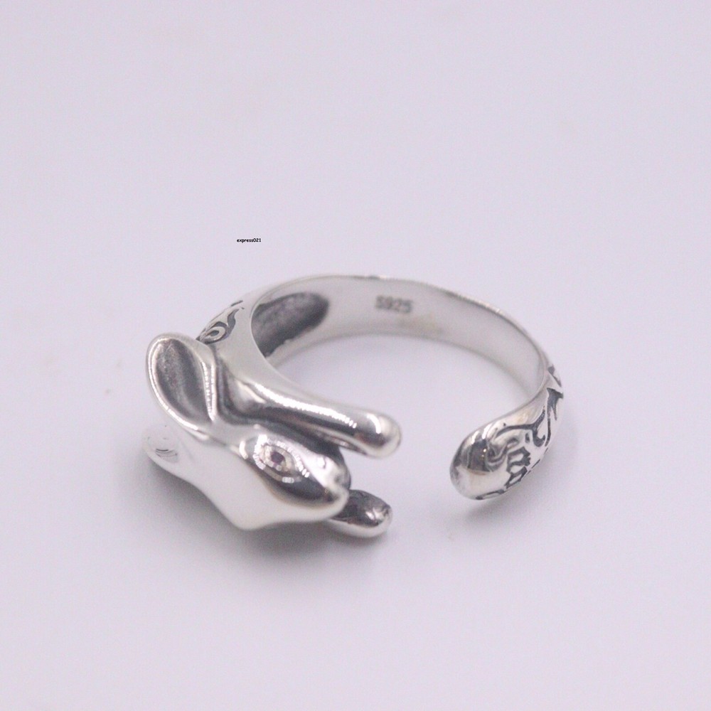 Real Solid 925 Sterling Silver Band Women Lucky Pattern Rabbit Open Ring