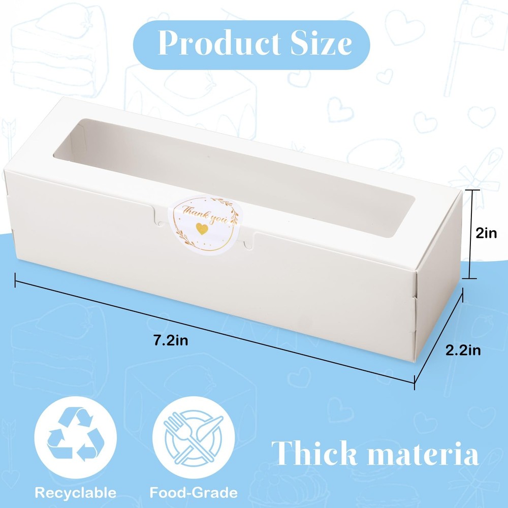 20 Pack Macaron Boxes with Window - 7.3x2x2 in Macaron Packaging Containers H...