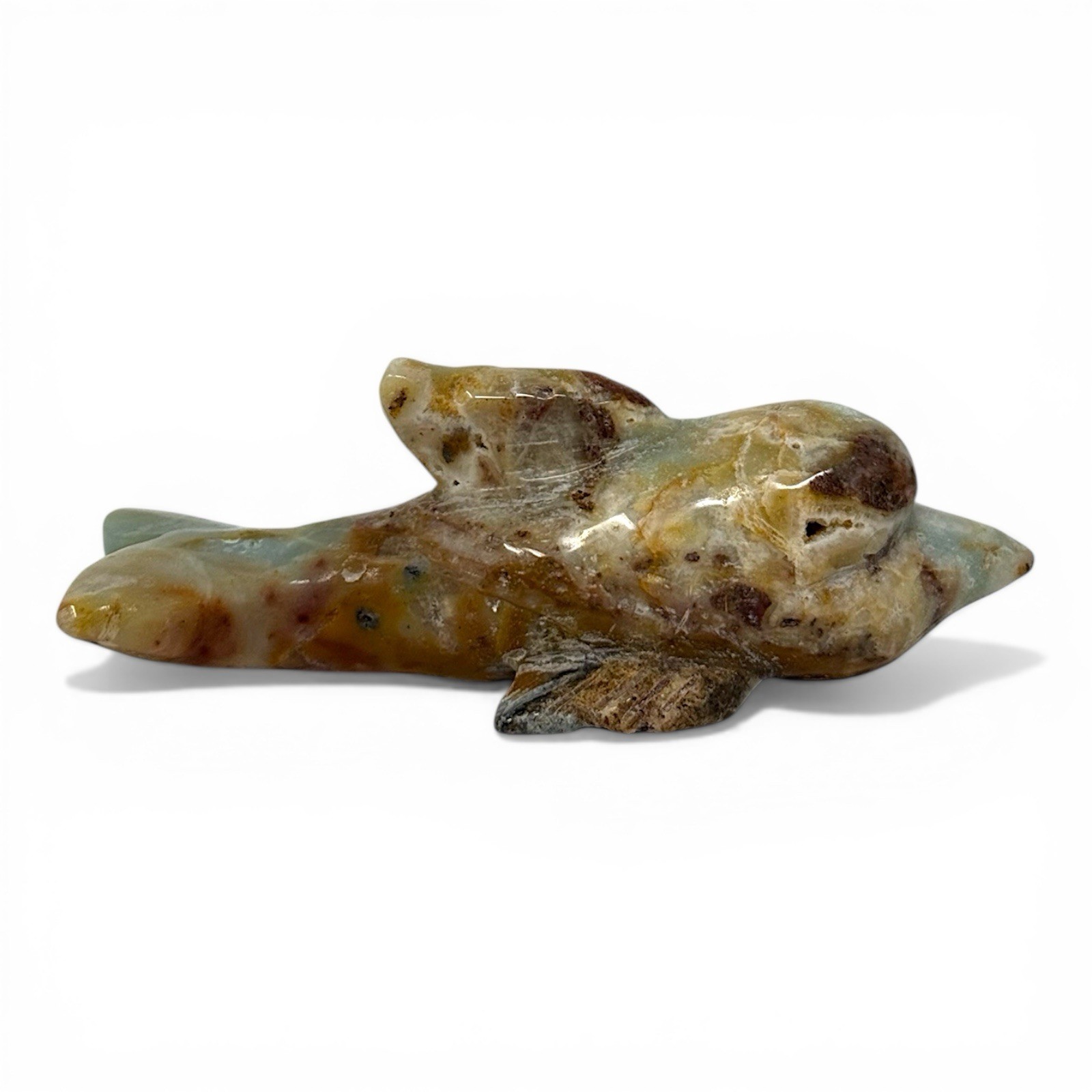 Caribbean Calcite Stone Dolphin Sculpture Carved Crystal Art Decor 264grams