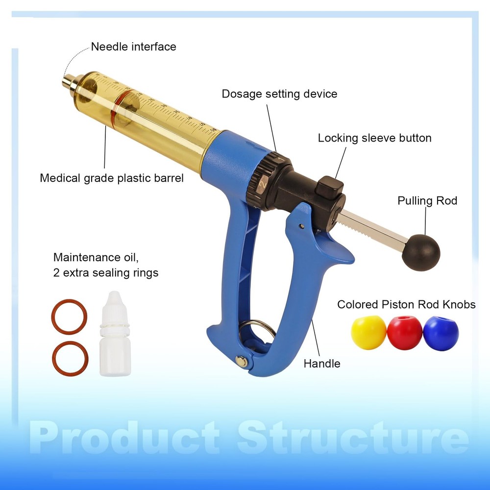 RANCH CHOICE 25ML Semi Automatic Livestock Syringe with 3 Colored Piston Knobs A
