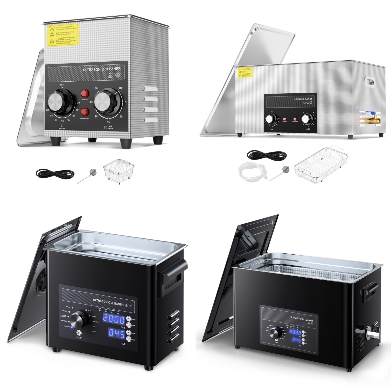 2/3/6/10/15/22/30L Ultrasonic Cleaner Heater Timer & Degas Mode Sonic Machine