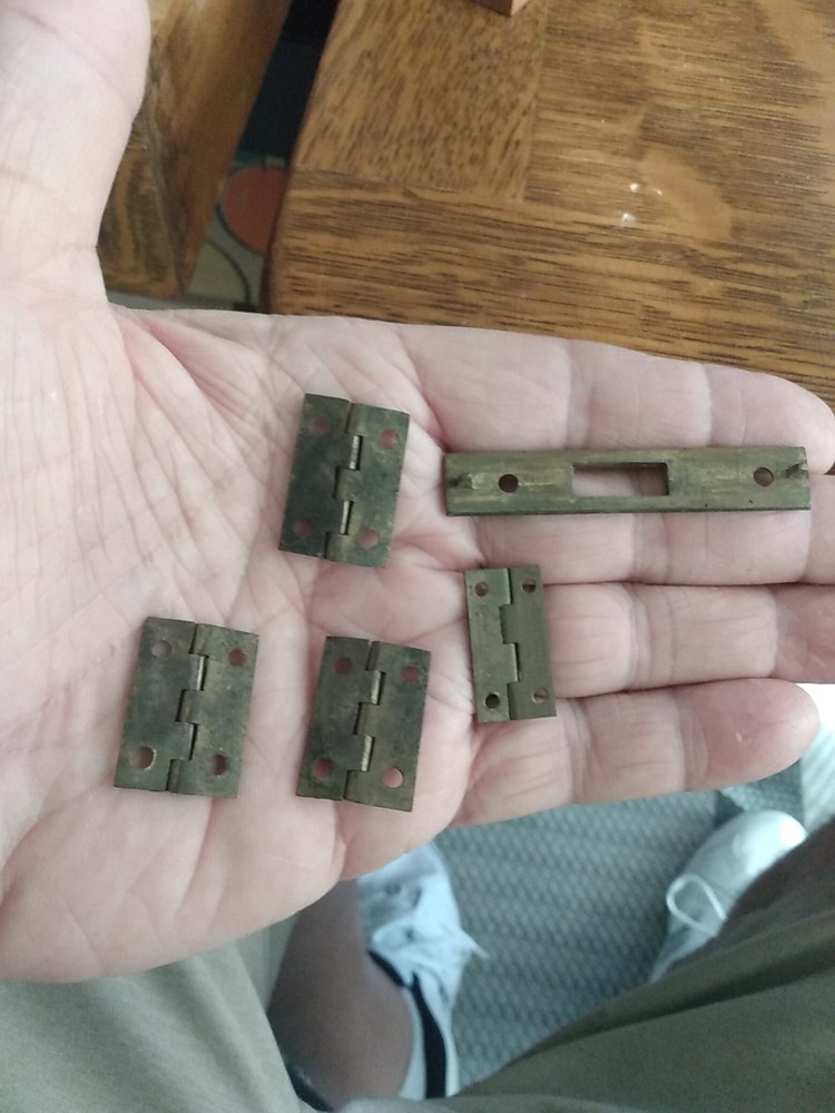 Antique Brass Small HINGES And Lock Plate Hardware