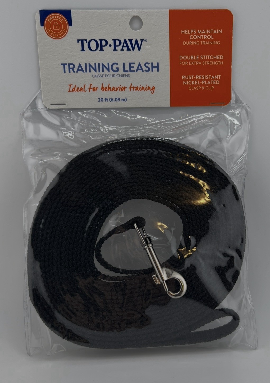 Top Paw 20 Ft Training Leash for Dog Or Puppy Black Extra Strength Dog Leash