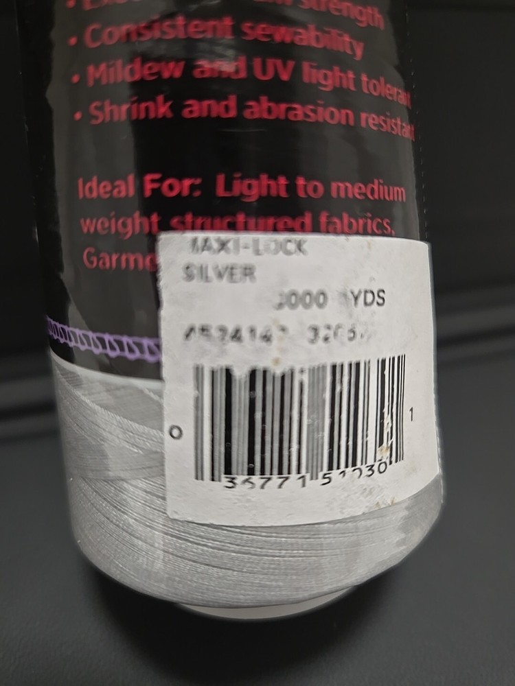 Maxi-Lock ~ Serger Thread - Silver ~ 3000 yd All Purpose Spun Polyester NEW!