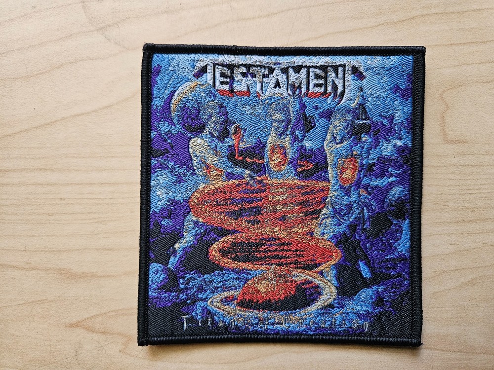 TESTAMENT, TITANS OF CREATION, SEW ON BLACK BORDER WOVEN PATCH