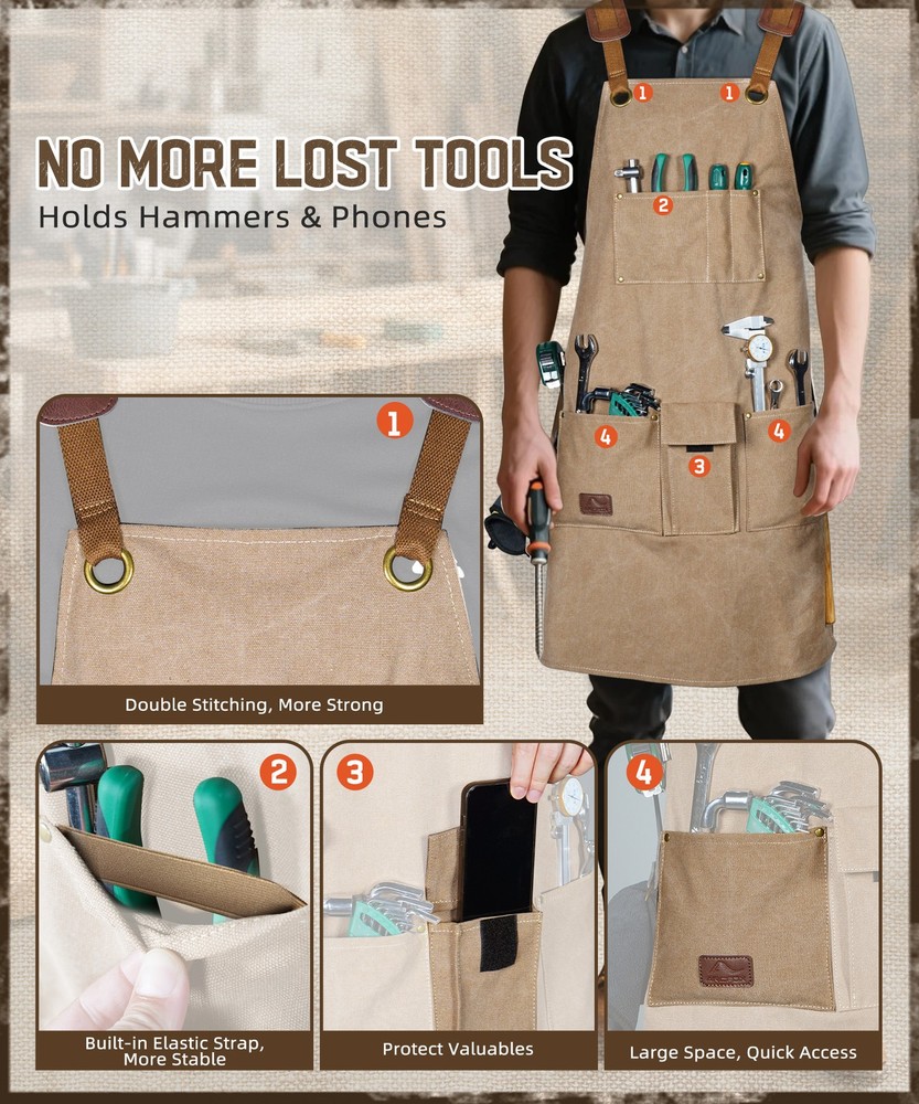 Durable Work Tool Apron Crossback Apron For Woodworker Construction Electrician