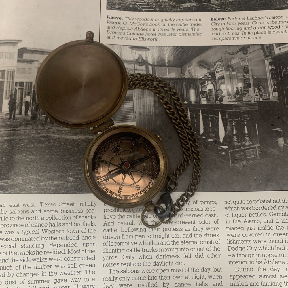 Handcrafted NEOVIVID Brass Compass W Leather Case