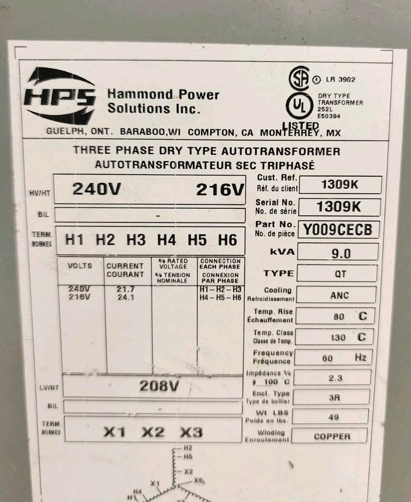 HAMMOND POWER SOLUTIONS Y006CECB / Y006CECB (USED)