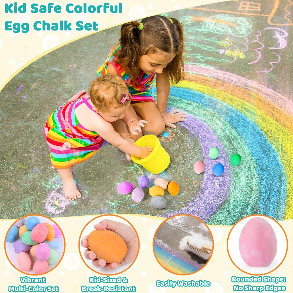 36 Pack Easter Sidewalk Chalks Bulk 36 Solid Colors Chalk Eggs for Easter Bas...