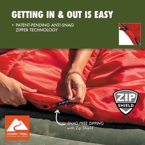 Ozark Trail 50F Sleeping Bag Rectangular Design Compact & Portable