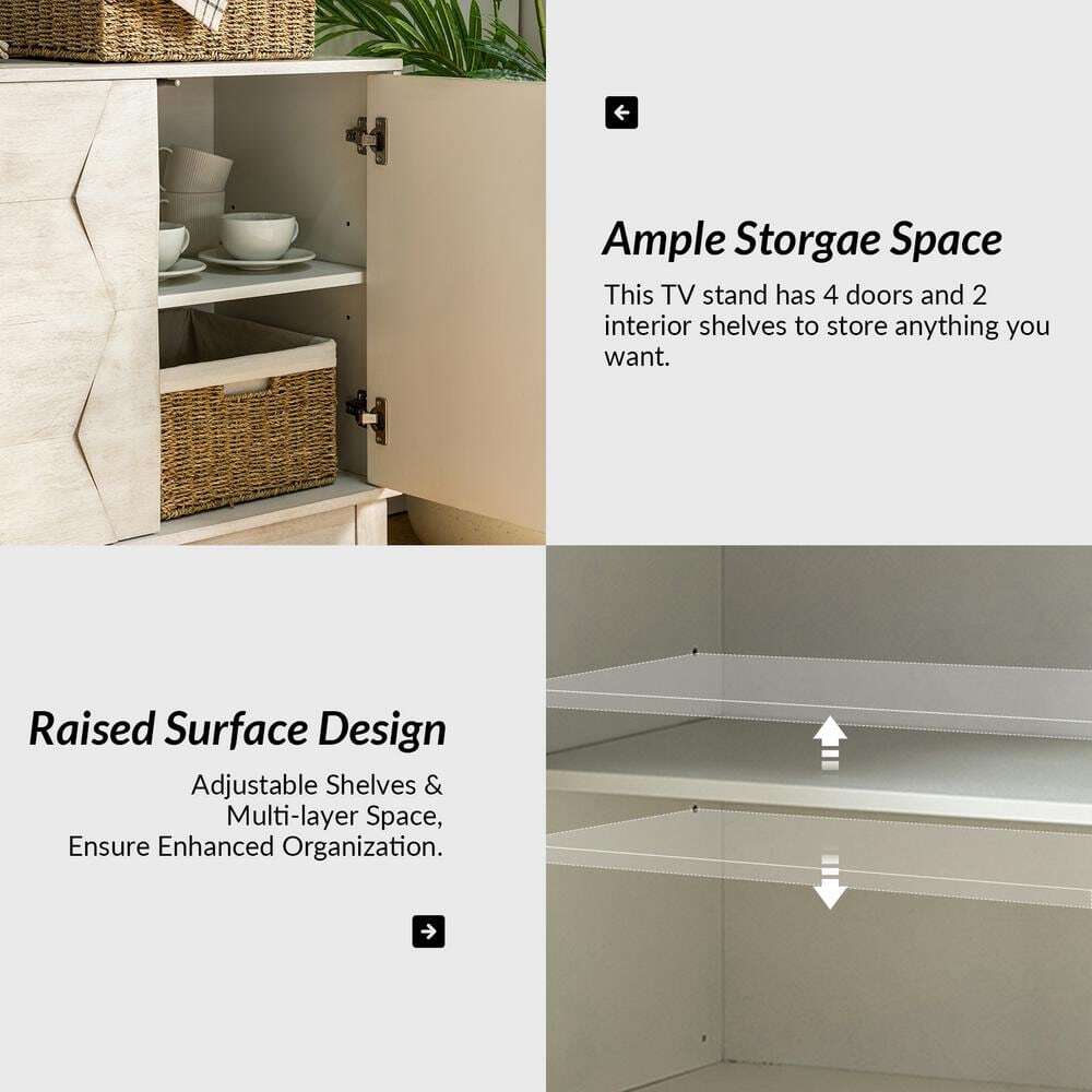 Modern Sideboard Hexagonal Embellishments with Solid Wood Legs White 60 In. New
