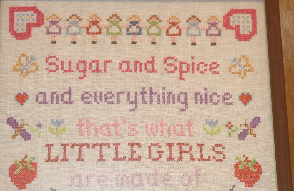 VTG Sugar & Spice Needlepoint Complete & Framed 12" x 12"