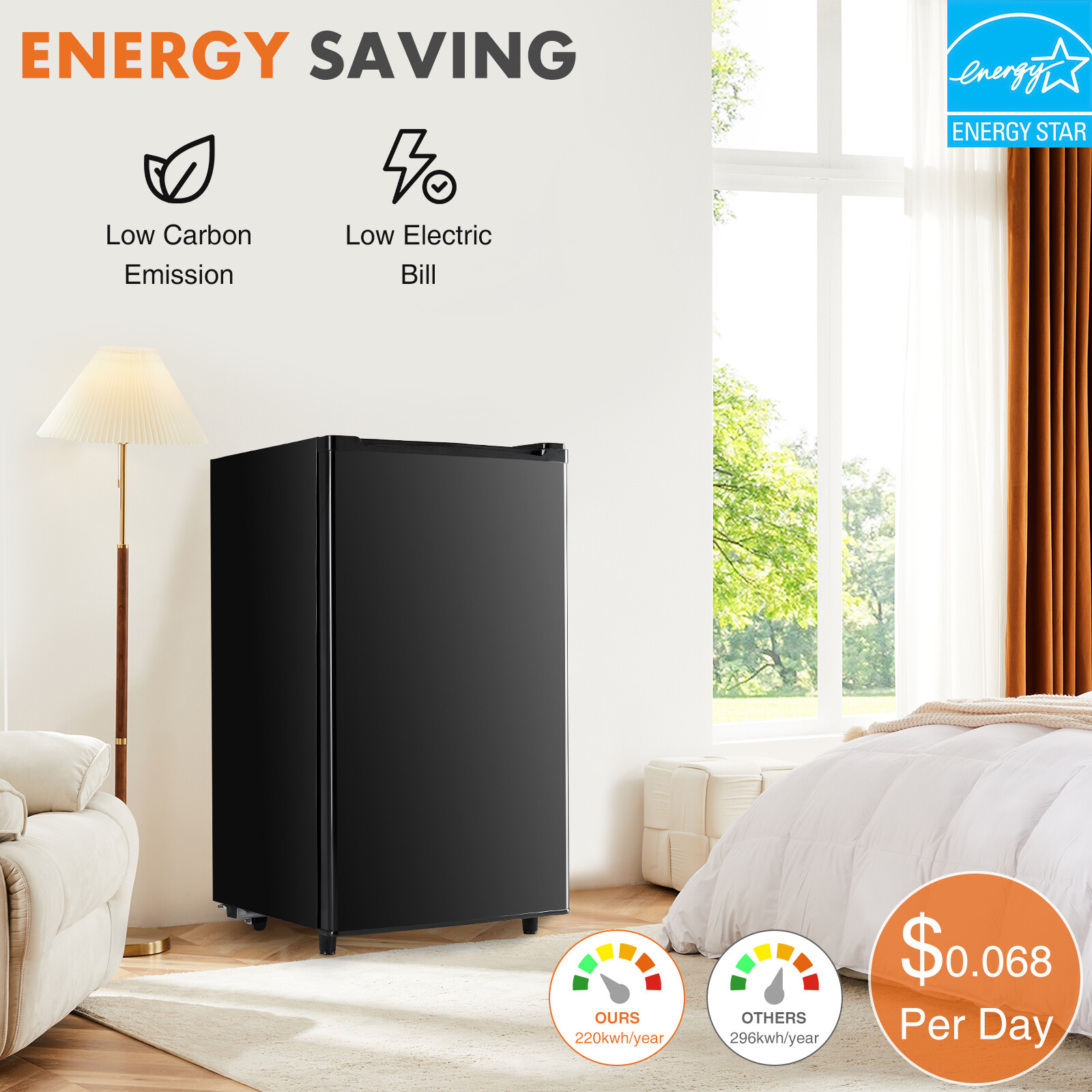 Mini Fridge with Freezer 3.2 Cu.Ft Refrigerator Low Noise Adjustable Thermostat