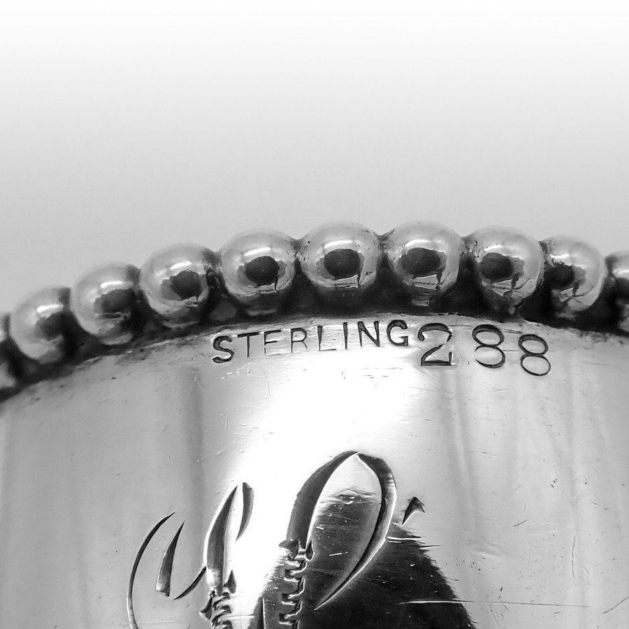 Napkin Ring Beaded Border Sterling Silver Mono H