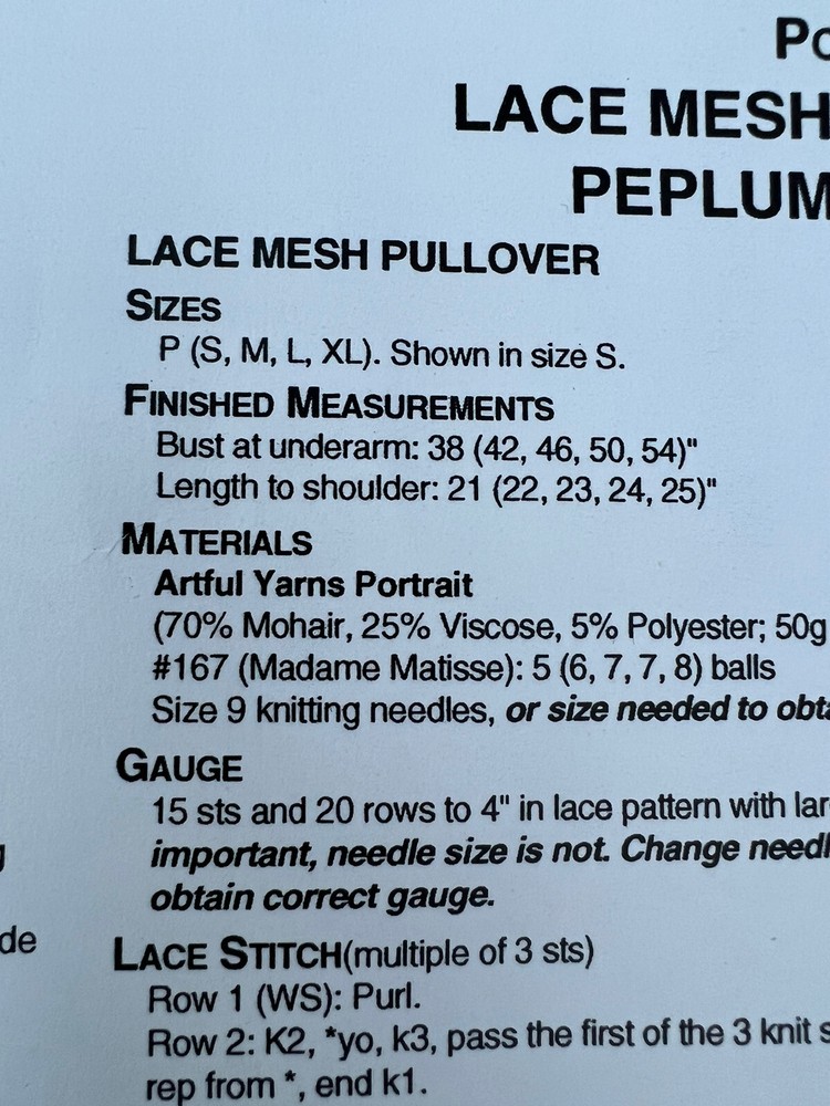 ARTFUL YARNS PORTRAIT: Two Knitting Patterns - Peplum Cardigan & Mesh pullover