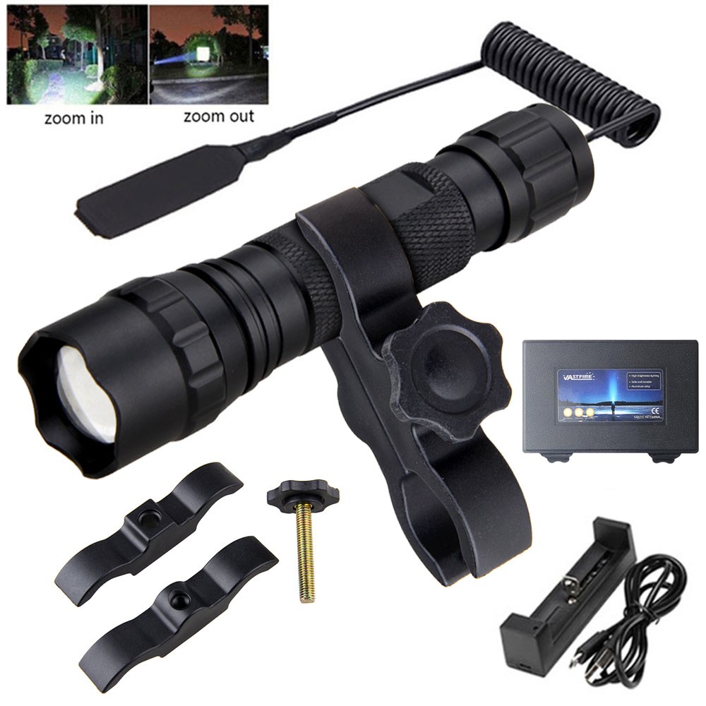 Predator LED Flashlight 1000LM Zoomable Rechargeable Torch Hunting Scope Mount