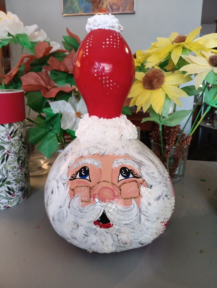 Handpainted Santa Gourd.  13" Tall.  8" Across.