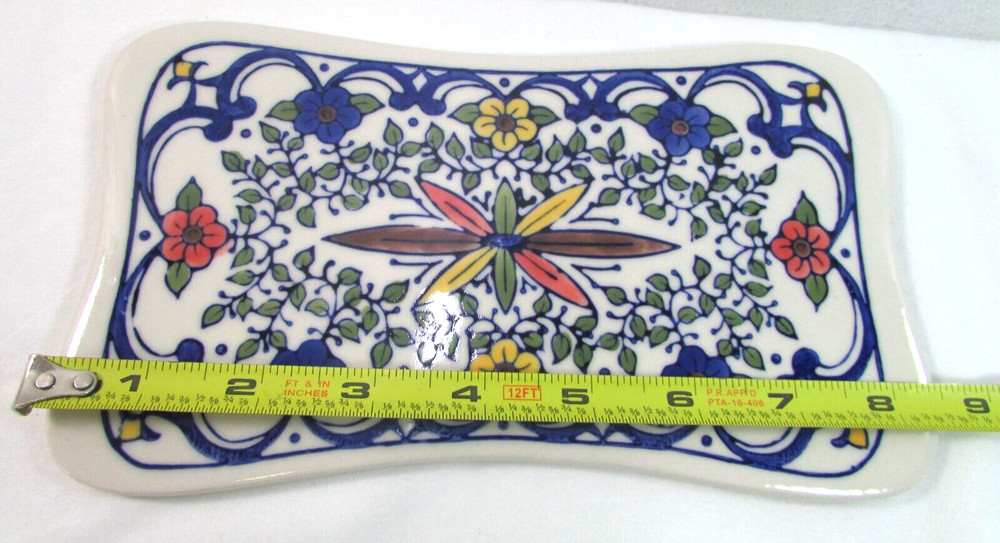 2- Ceramic Porcelain Floral Hand Painted Rectangular Trinkets 7" and 8.5"
