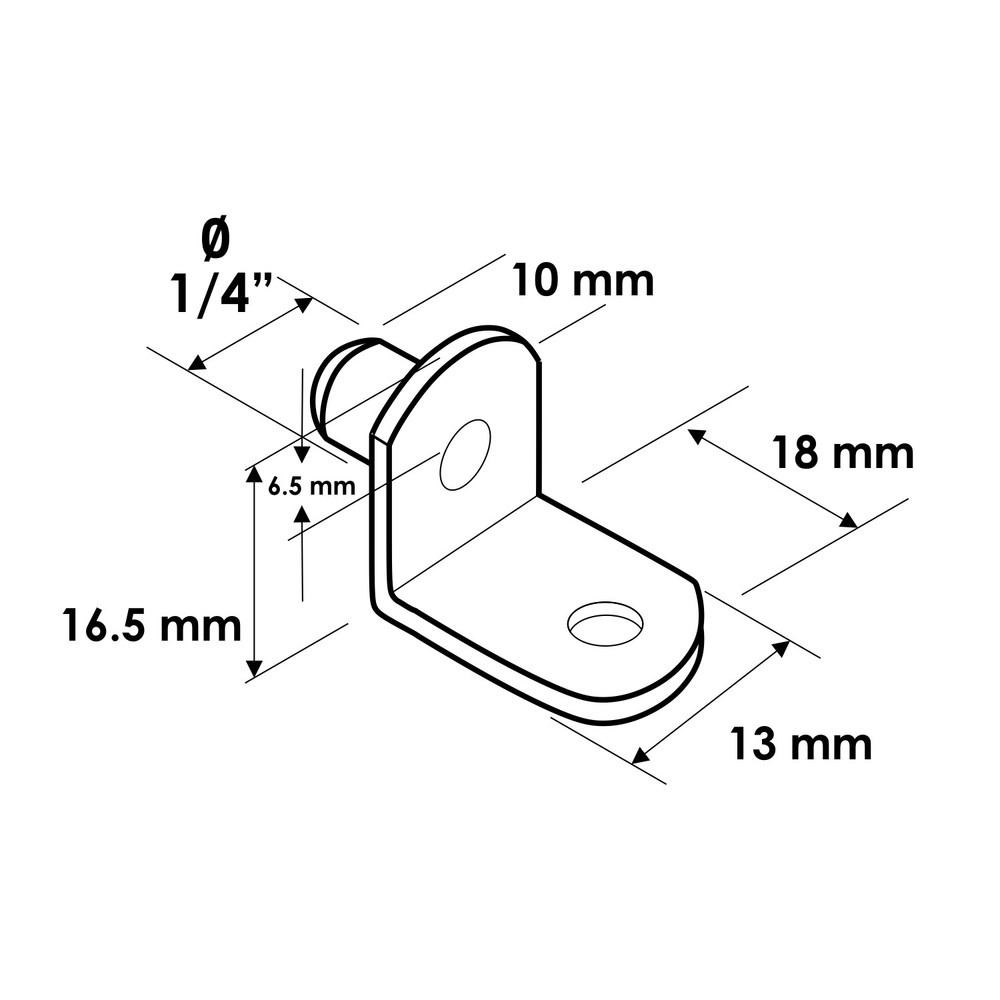 1/4" L-Shaped Shelf Support, Brass With Hole ROKSPL14B