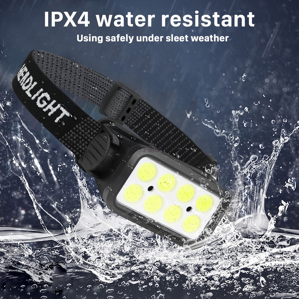 COB LED Headlamp Motion Sensor Head Torch USB Rechargeable Headlight Waterproof