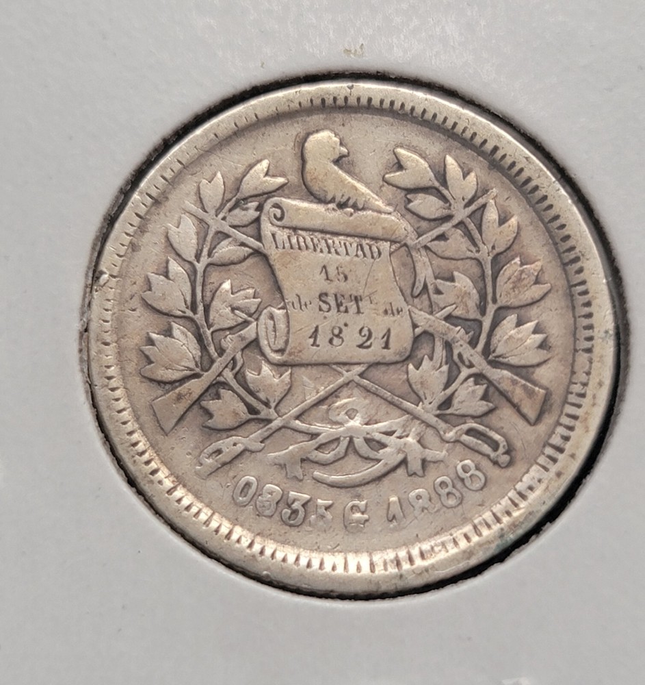 Guatemala 1888 G 25 Centavos Silver Coin ➕️ VF ➕️ 🇬🇹 ✅️