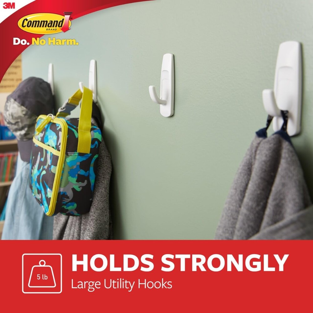 Large Utility Hooks, 14 Hooks and 16 Strips, Damage-Hanging Wall Hooks with A...