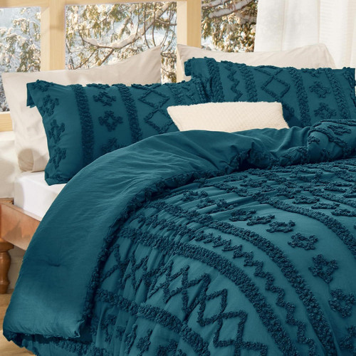 Bedsure Tufted Boho Comforter Set Queen Size - Queen, 16 - Teal - Elegant