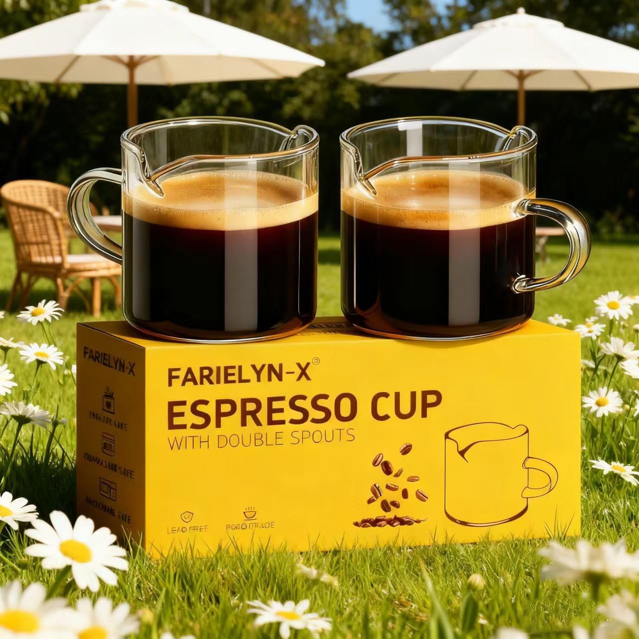 5 OZ Espresso Cups Set of 2, Double Spouts Cups, Shot Glasses, Milk Cup with ...