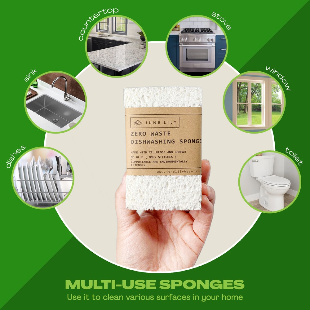 JuneLily Natural Eco Friendly Kitchen Sponge Non-Scratch Scrubber Compostable
