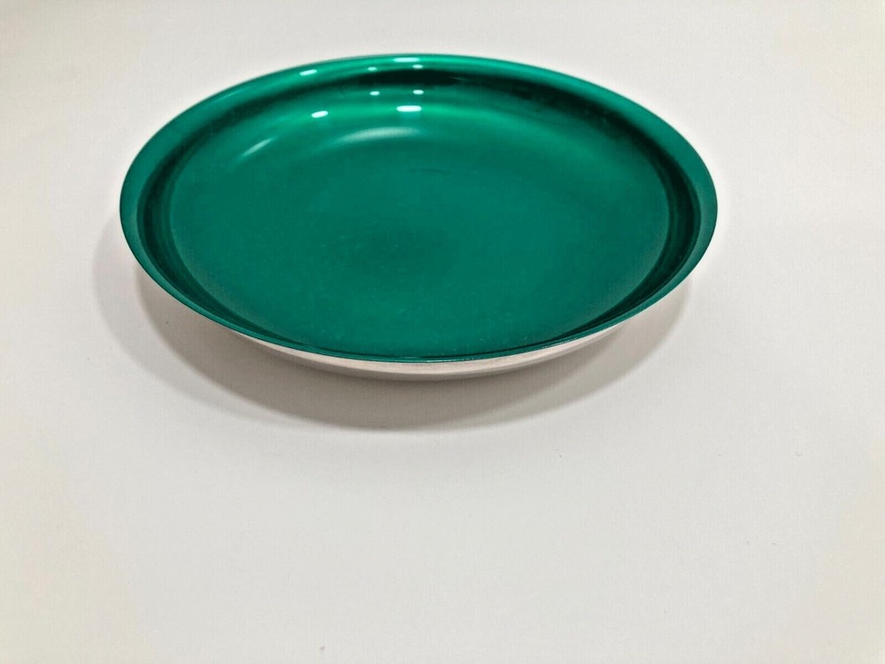 Vintage Oneida Silver & Color Peacock Green 6" Bon Bon Server Holloware