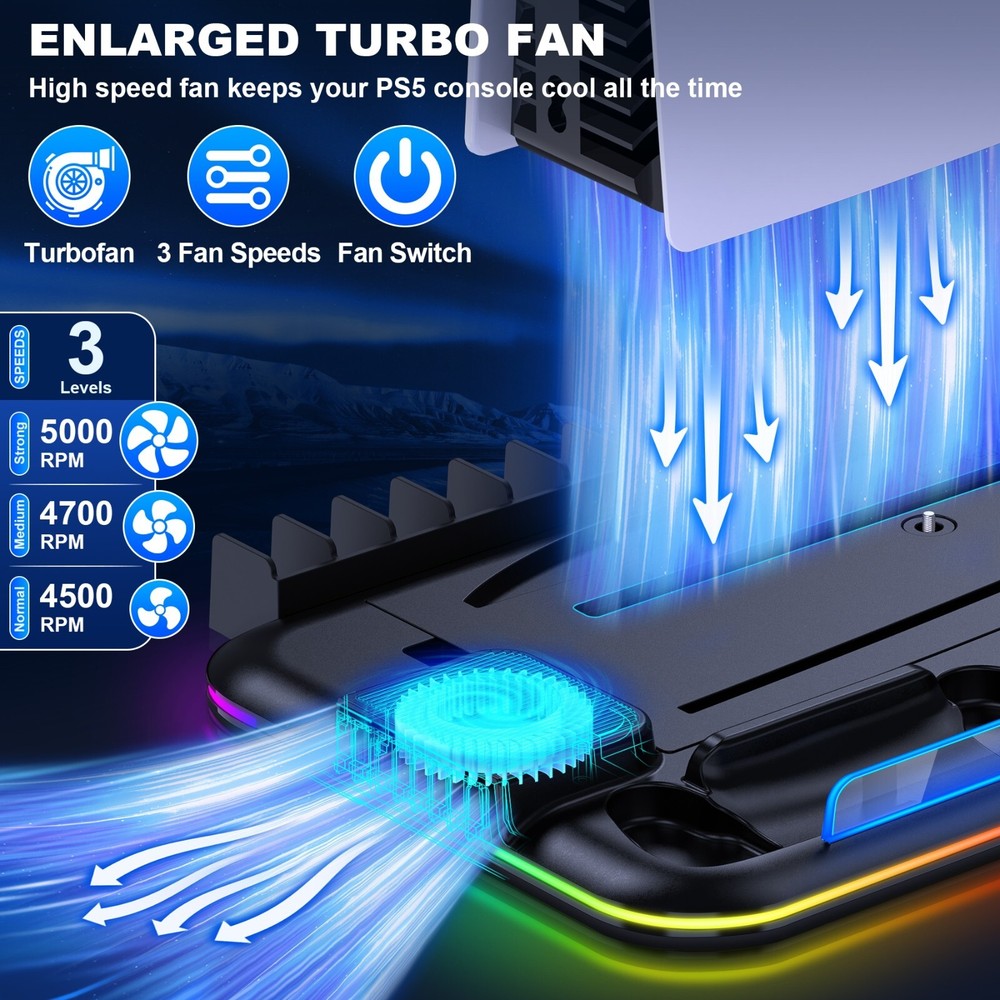 PS5 Slim Controller Charger Stand Cooling Fan for PS5 Disc&Digital Editions