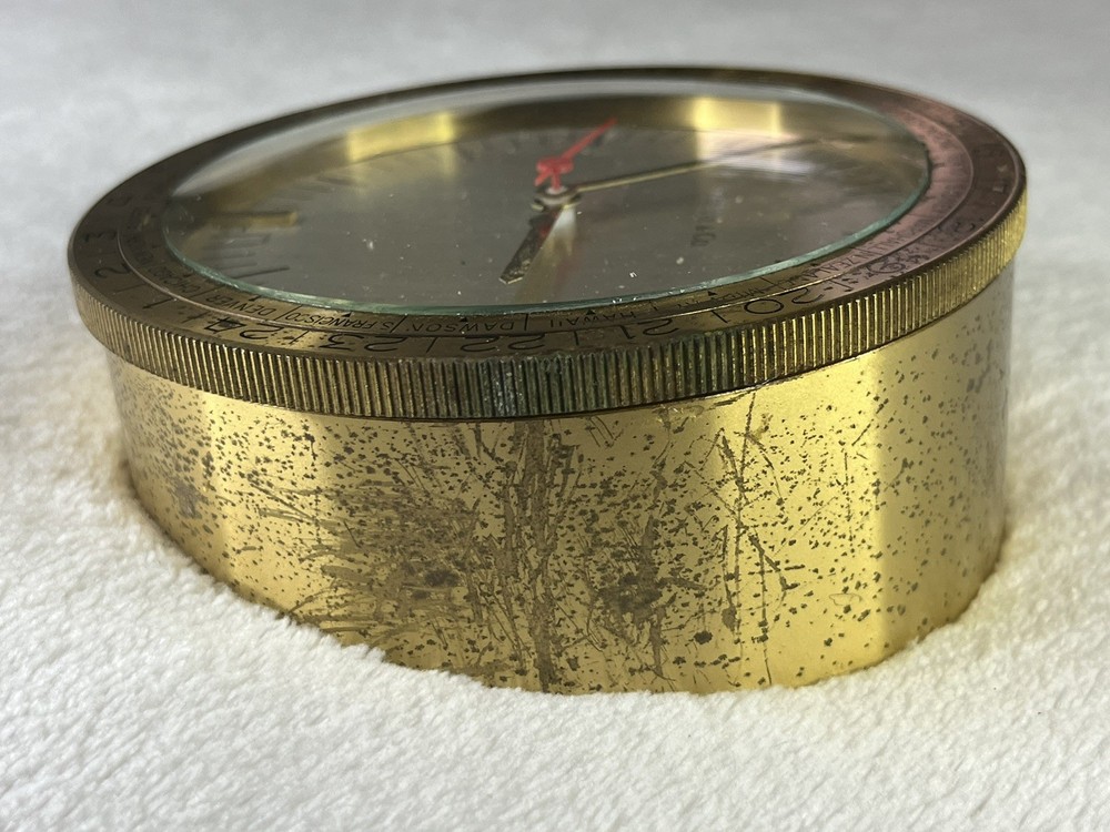 VINTAGE SOLID BRASS TIFFANY & CO. WORLD DESK CLOCK display piece *Untested*