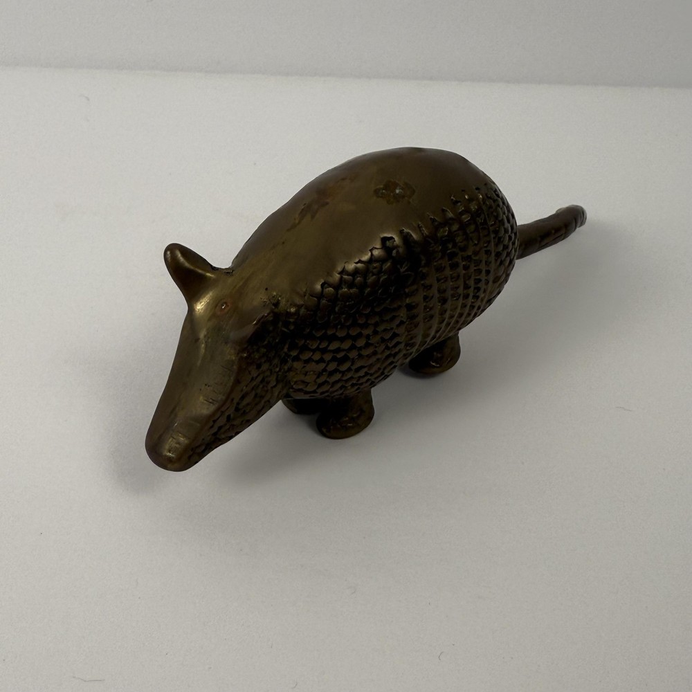 Solid Brass Armadillo Figurine Paperweight Small Desk Decor Animal Statue