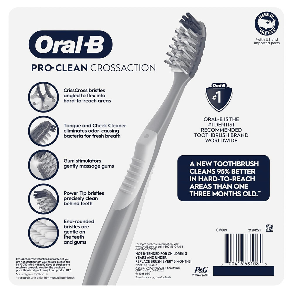 Pro Clean Cross Action Toothbrushes, Deep Plaque Removal, 6 Count