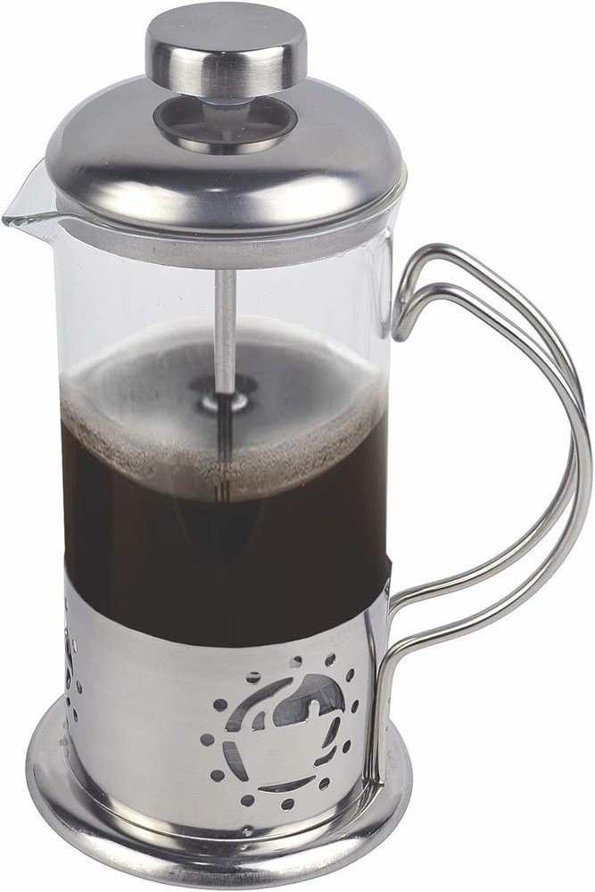 French Press Single Serving Coffee Maker, Small Affordable Silver