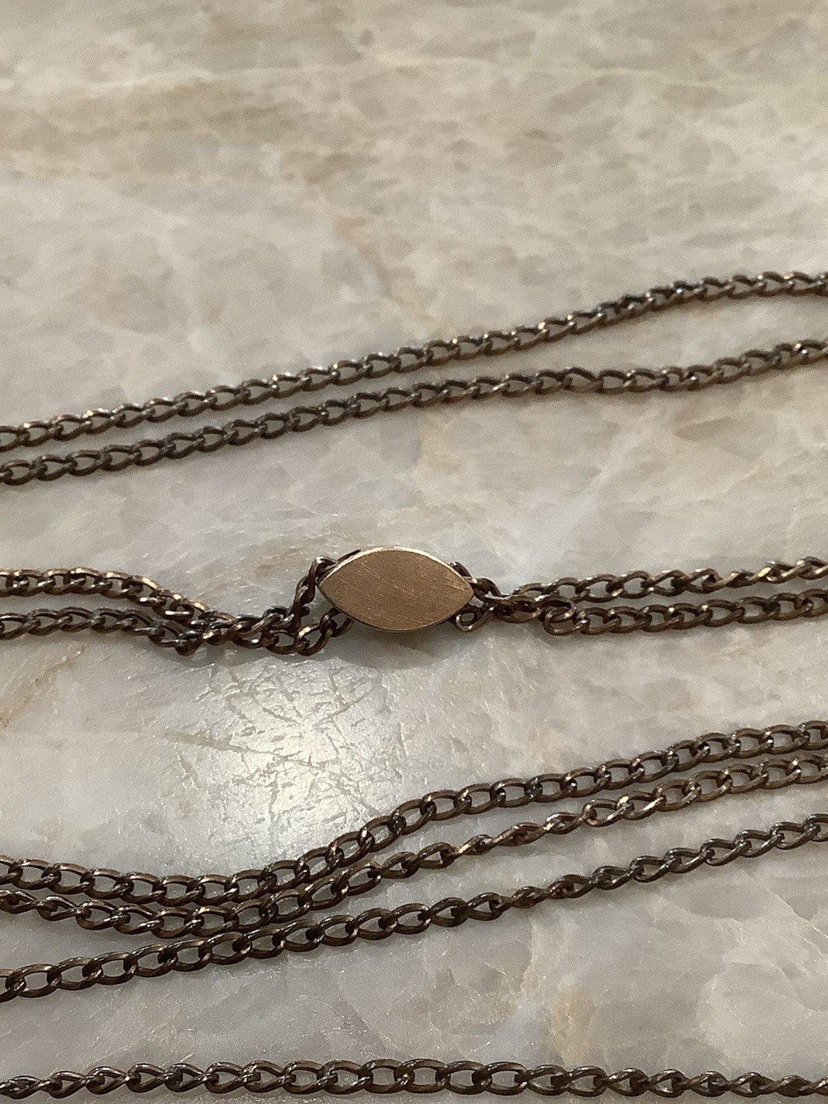 Vintage Antique Rose Gold Filled 46" Watch Chain & Opal Diamonds Slide