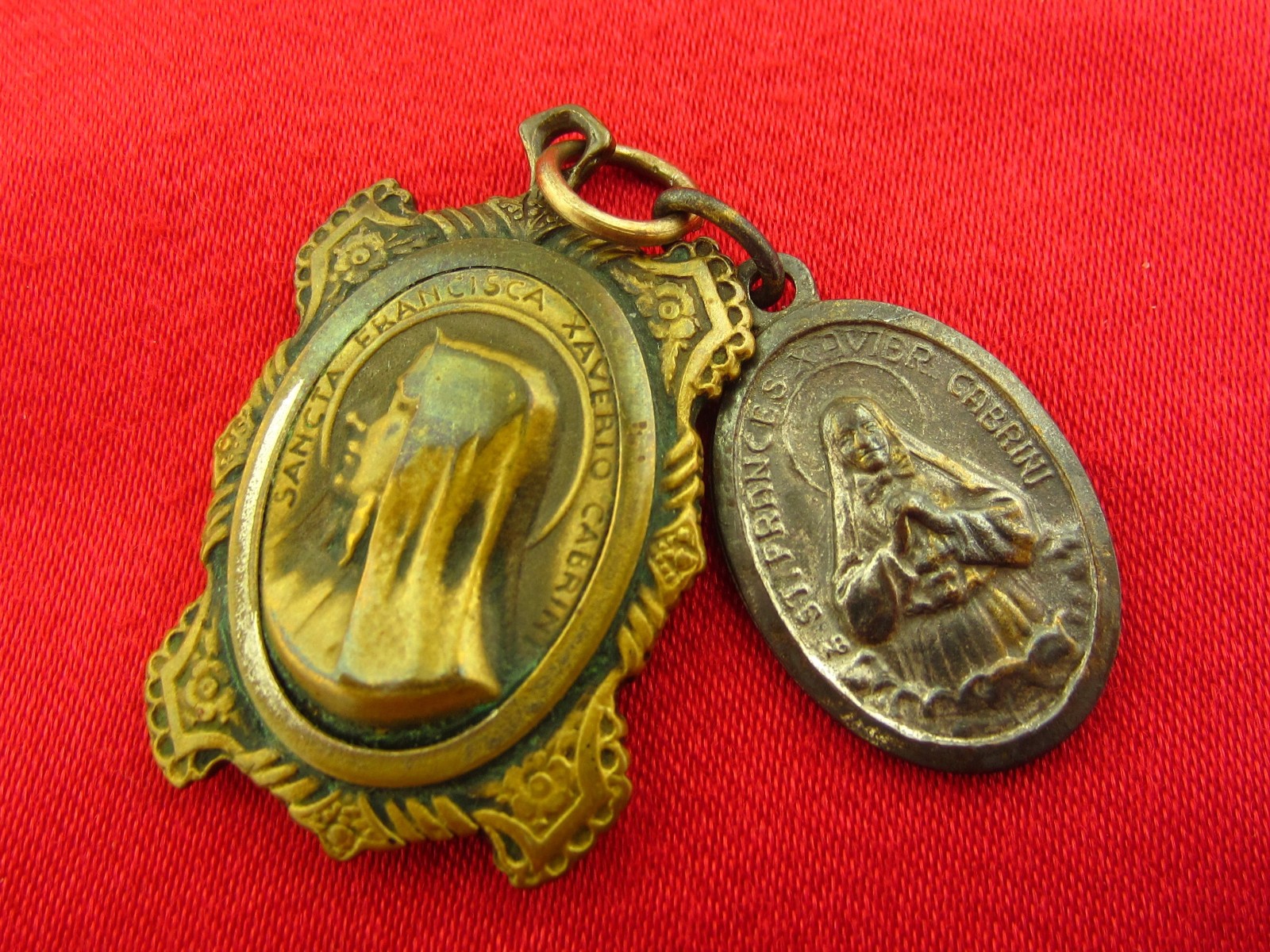 Vintage Saint Francis Cabrini Relic Medal Large Catholic Pendant