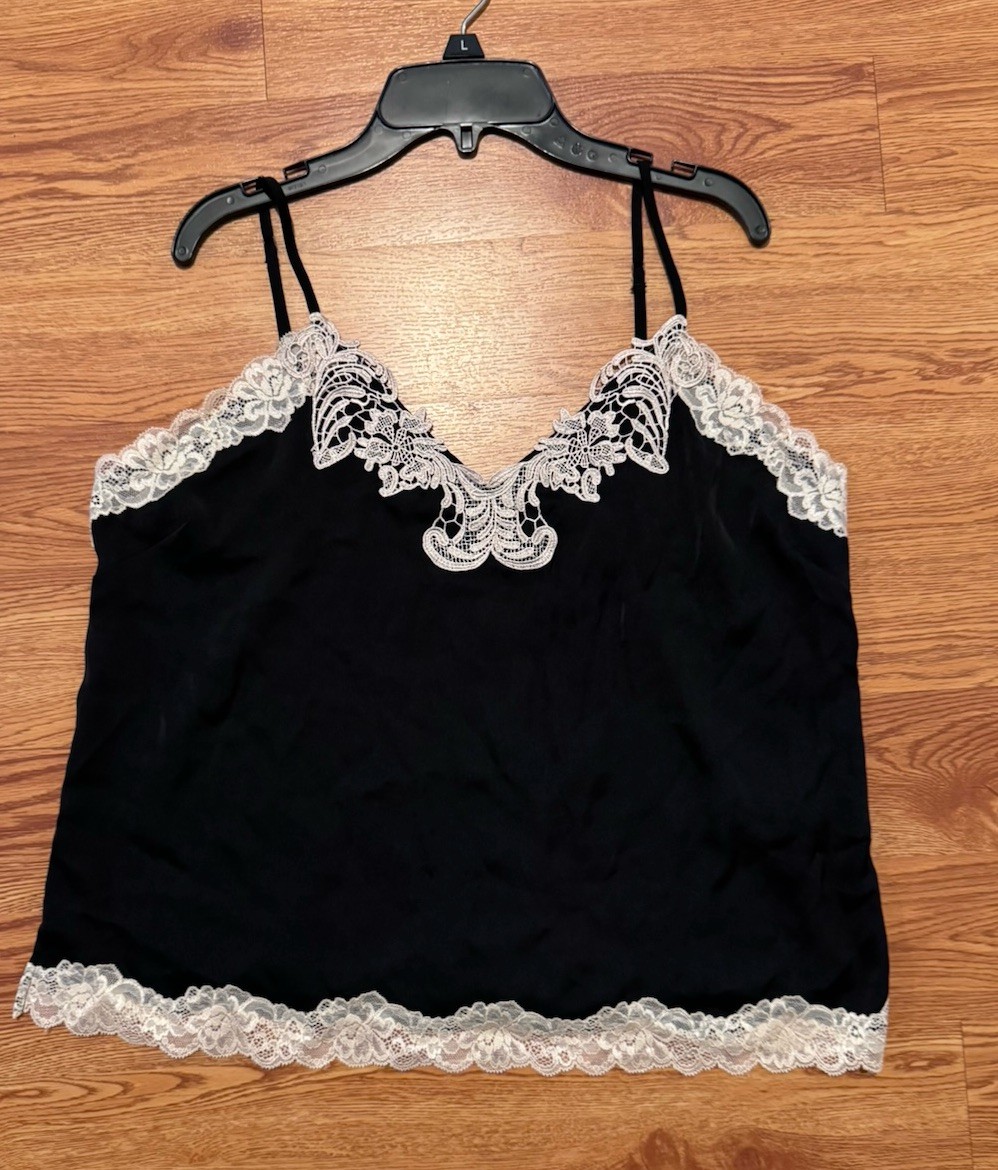 INC International Concepts Black Lace Trim Cami Top L Romantic Festival Fairy*