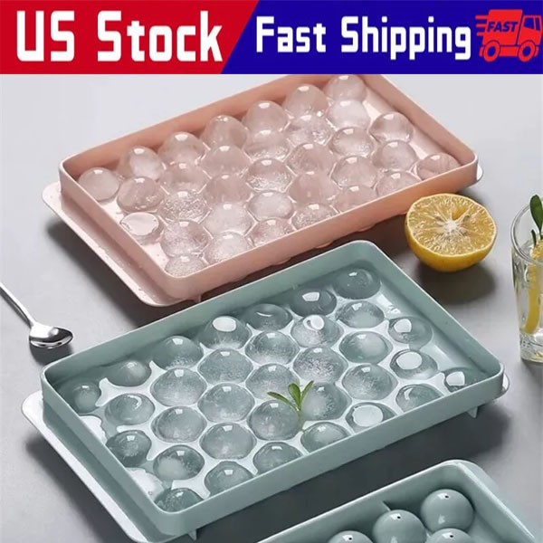 DIY Round Ice Cube Ball Maker PP Tray Silicone Sphere Mold Bar Whiskey Cocktails