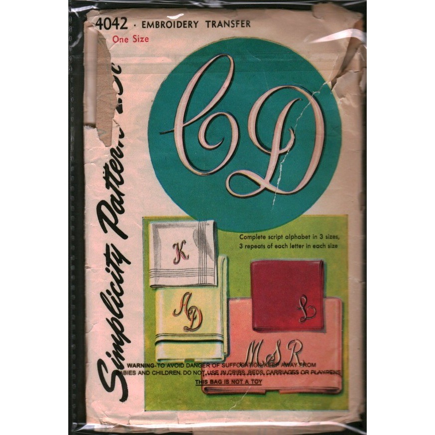 Vintage Simplicity 4042 Embroidery Transfer Pattern Script Alphabet Monogram