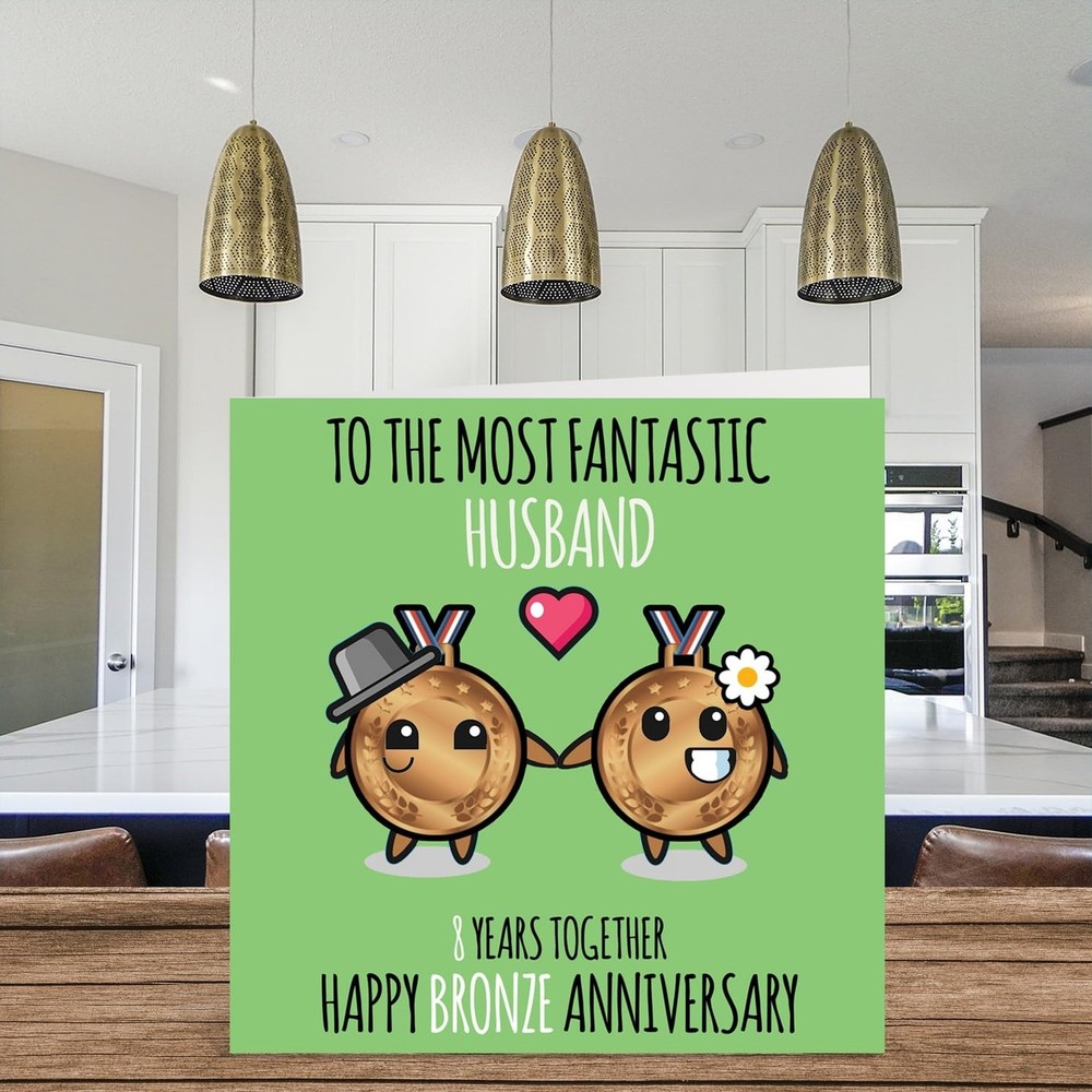 Stuff4 Cute Bronze Anniversary Card for Husband - 8 Years Together - Happy 8t...