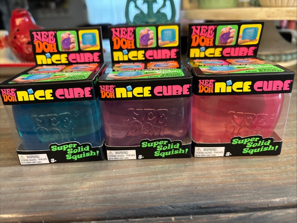 Nee Doh Nice Cube - Super Solid Squish,1-Pink, 1-Blue, 1-Purple. Fast Ship