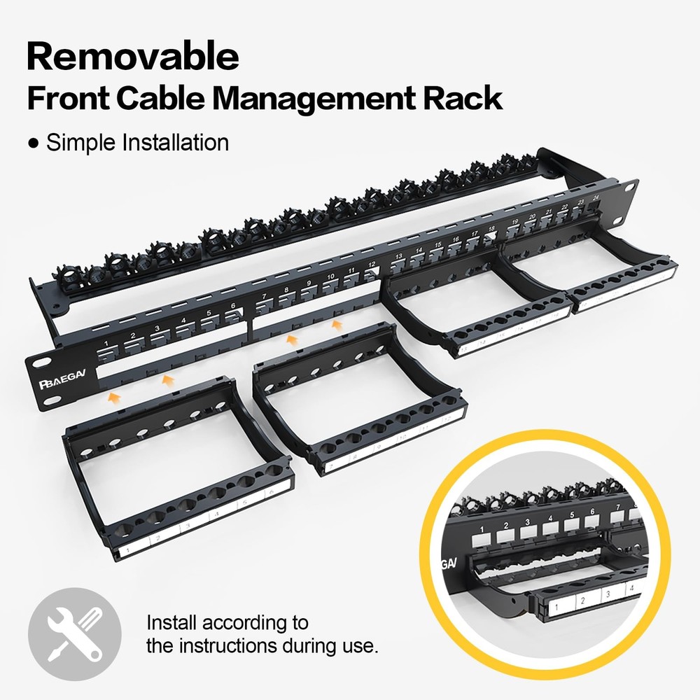 Patch Panel 24 Port Blank Front Cable Rack Smart Management 19 inch Rack Mount