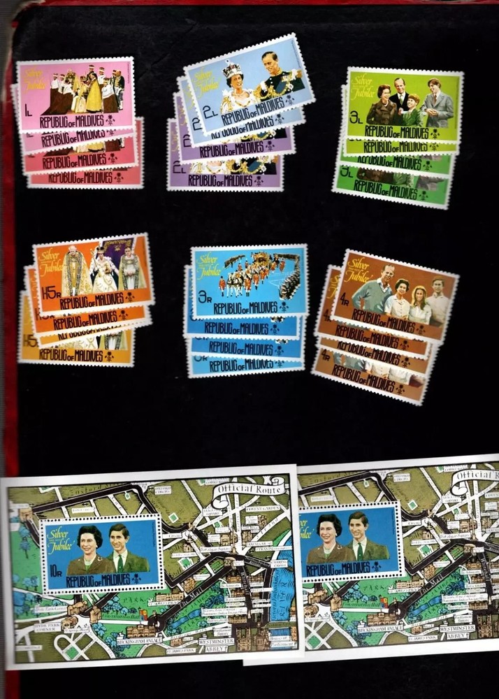Maldives, Silver Jubilee 2 sets, 24stamps plus 2SS,  MNH