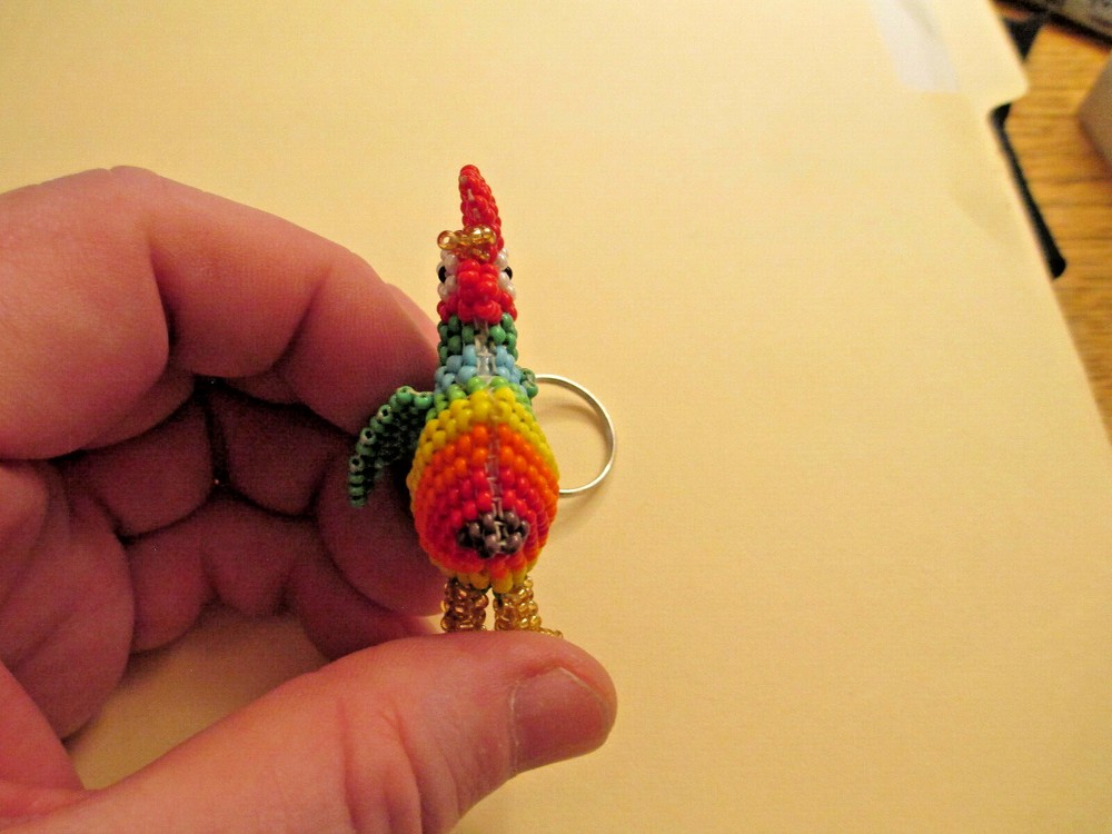 Rooster Key Chain New Sead Bead Handmade Guatemala Chicken Zipper Pull Charm #4