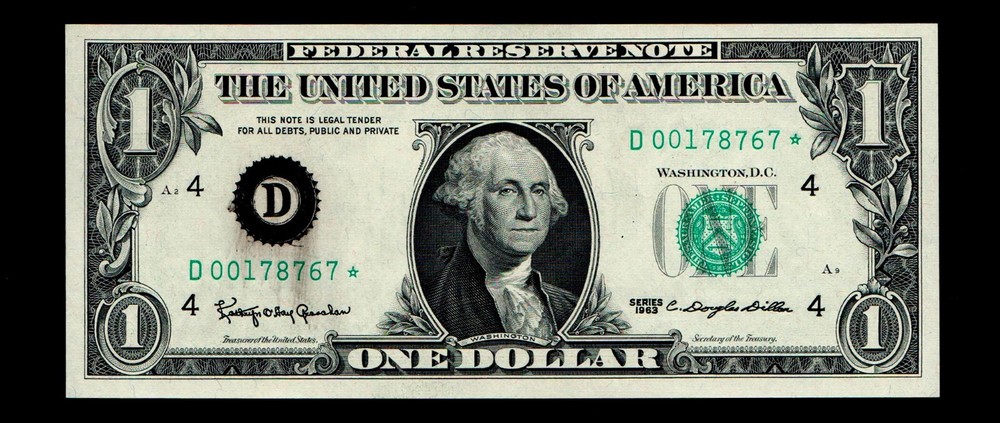 STAR 1963 $1 Federal Reserve Note Inking Error Uncirculated