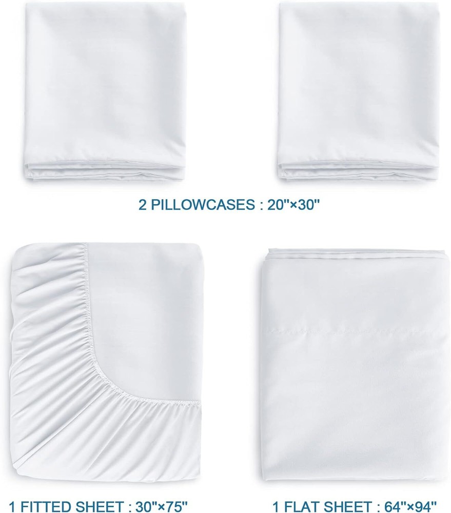 4 Piece Cot Size Sheets Fitted Cot Sheet Set 30"x75" for Camp Bunk/Guest Beds