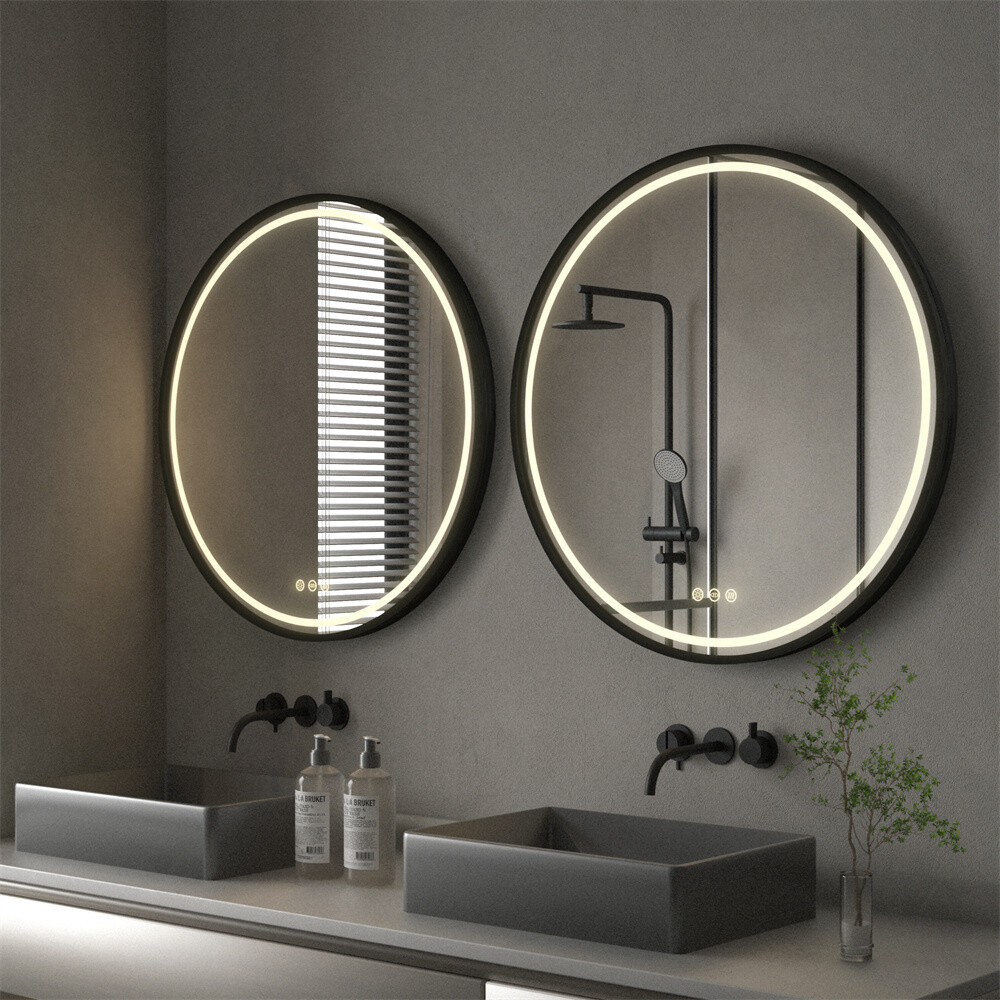 24" / 32" Large Round Bathroom Mirror w light Wall Vanity Makeup Mirror Dimmable