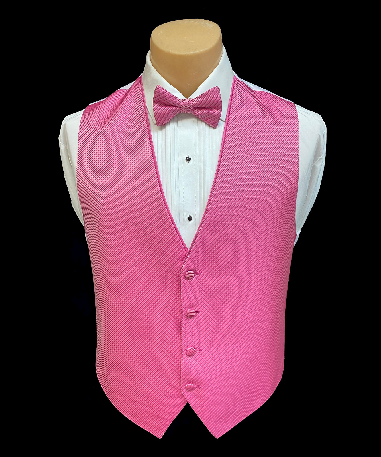 Men's Flow Formals Fuchsia Pink Tuxedo Vest & Tie Bow or Long Discount Closeout